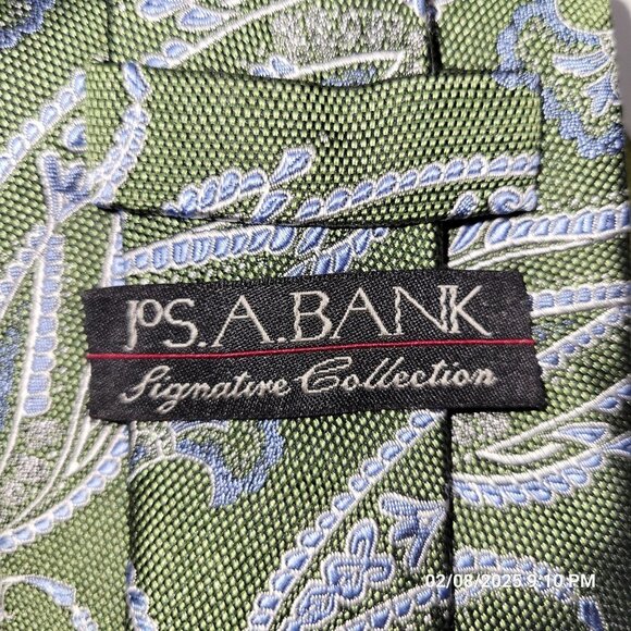 Jos A Bank Signature Collection Silk Tie Green Paisley 3 7/8" X 60" - Picture 4 of 6